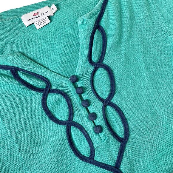 Vineyard Vines Womens Embellished Notch Neck Wool Blend Sweater Size S Teal - Picture 5 of 5
